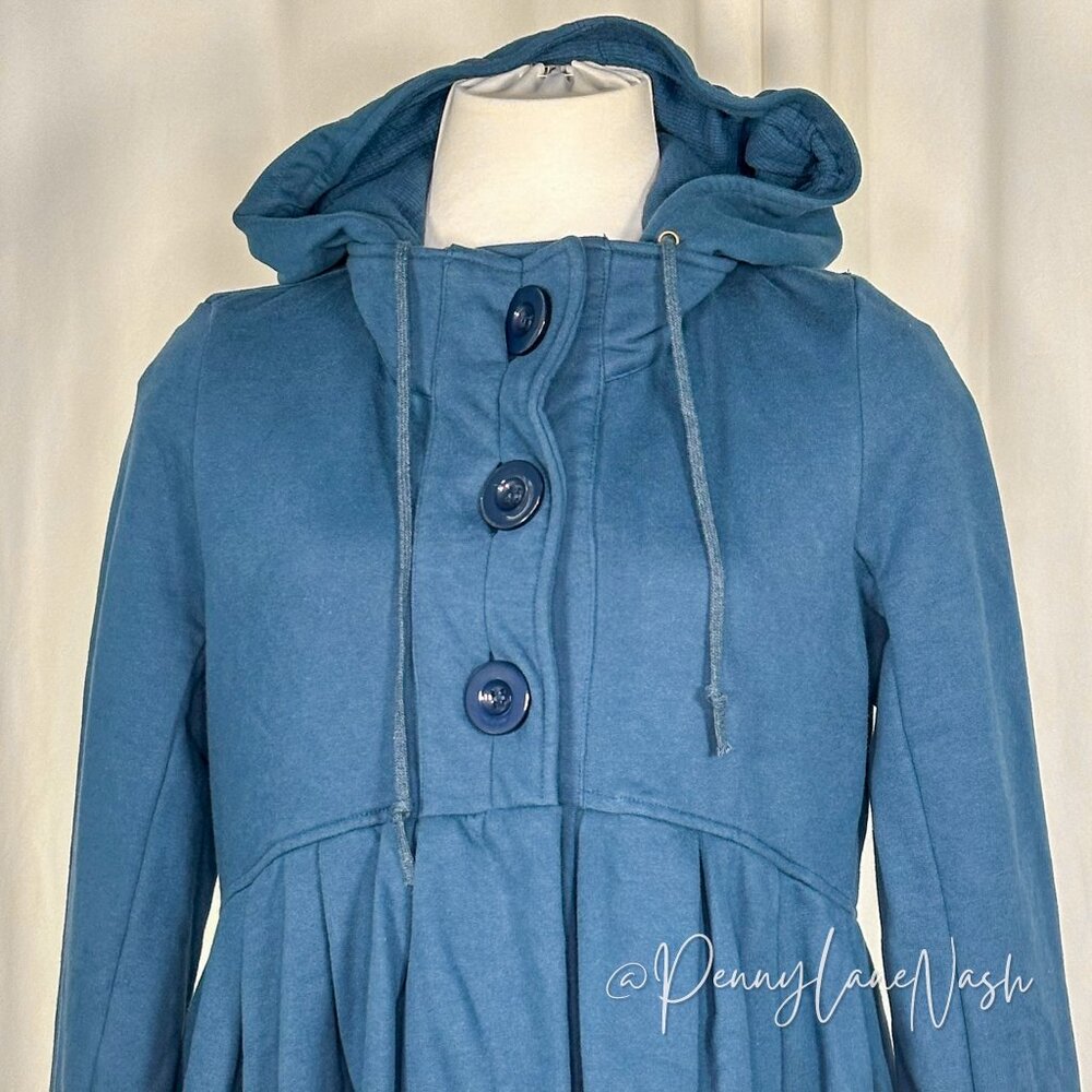 NWT BCBGeneration 3 Buttons Hooded Terry Cloth Coat Teal - Picture 2 of 13